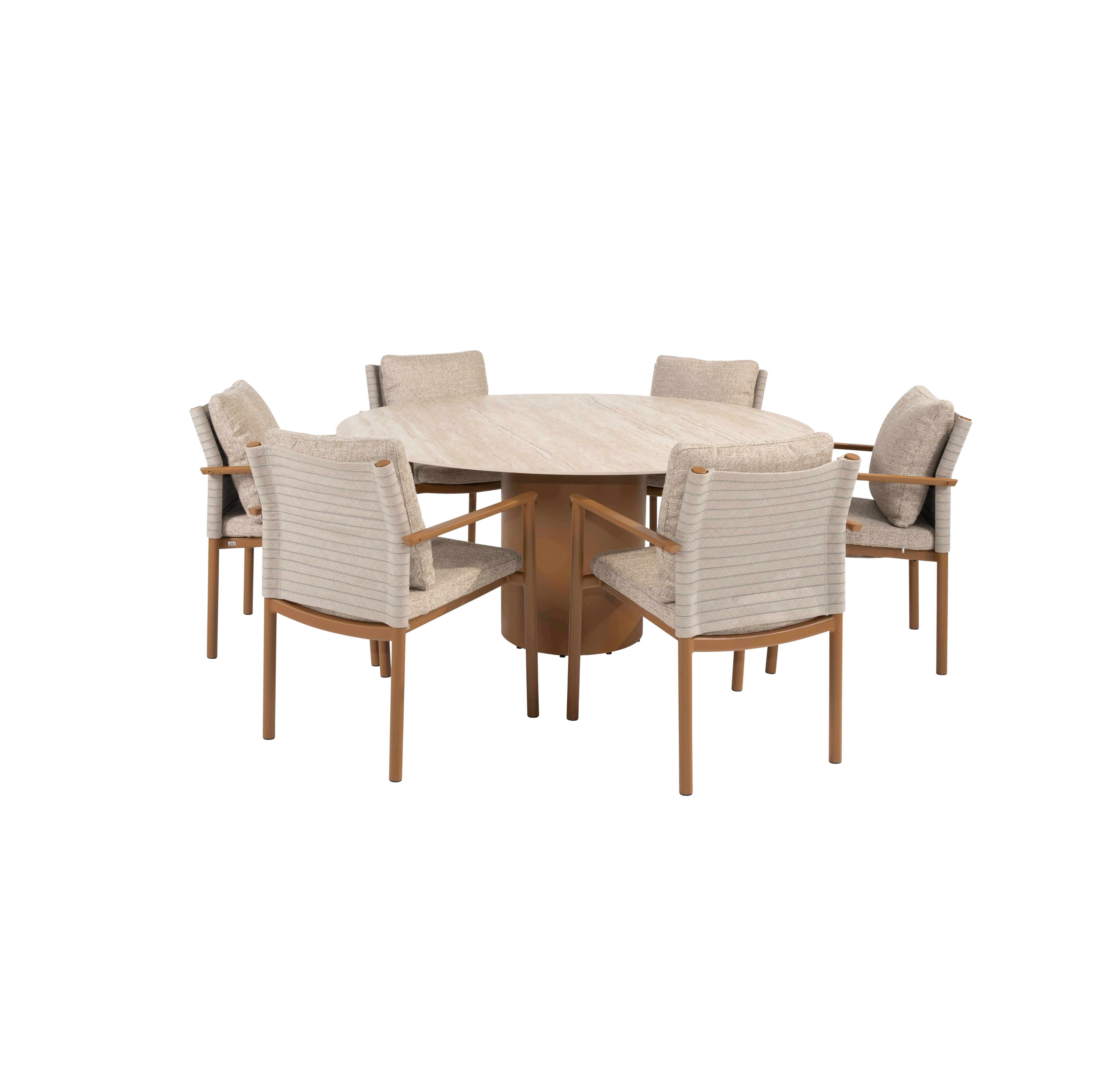 Tuinset Safina | Eettafel Colorado Rond | 6x Eetstoel Safina