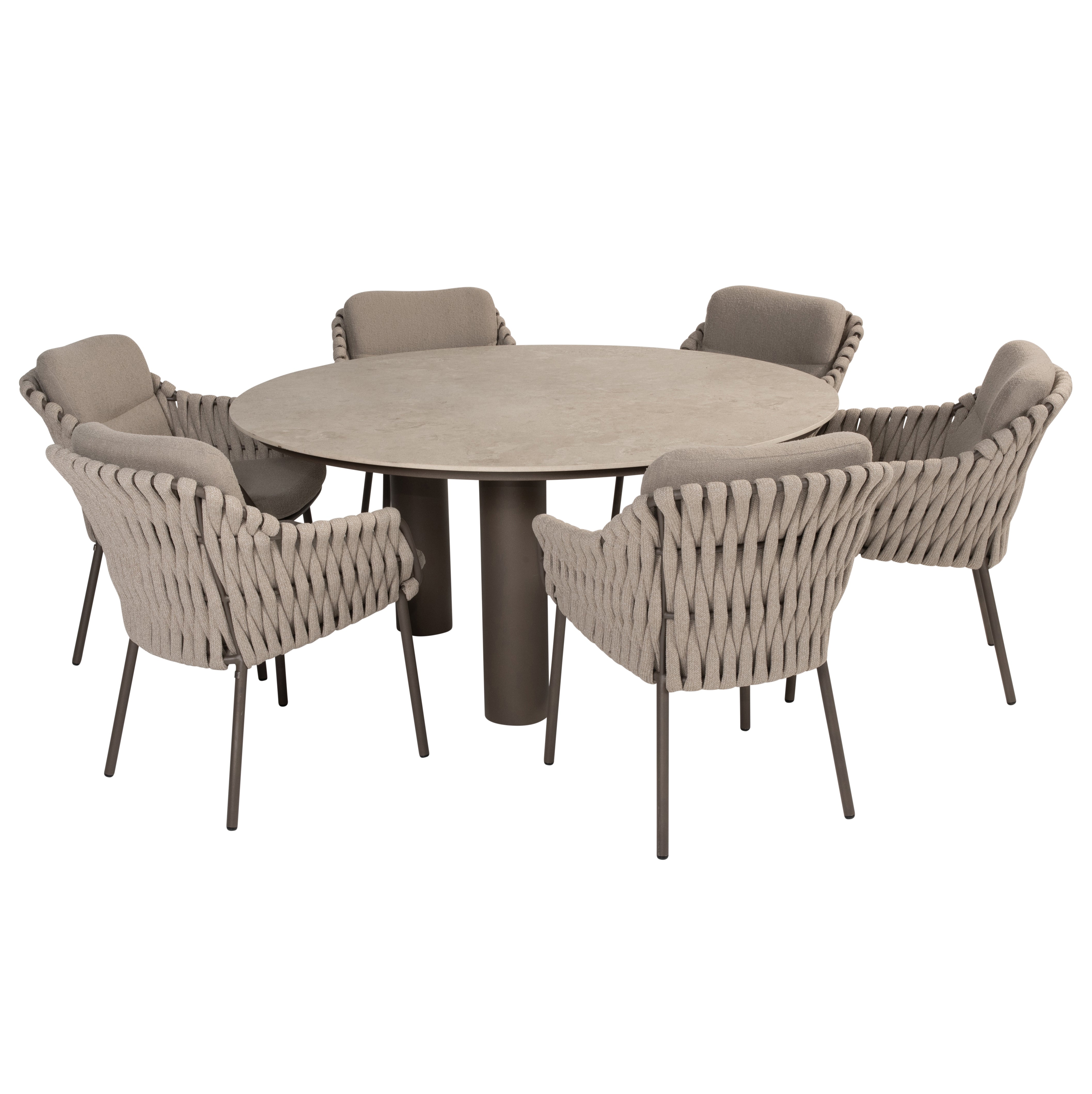 Tuinset Montera | Eettafel Arizona Rond | 6x Eetstoel Montera