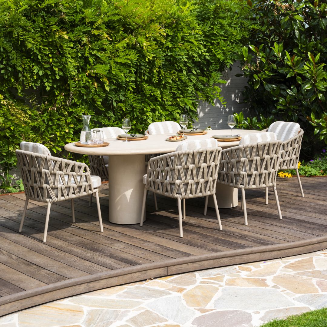 Tuinset Beverly Latte | Eettafel Hampton 240cm | 6x Eetstoel Beverly