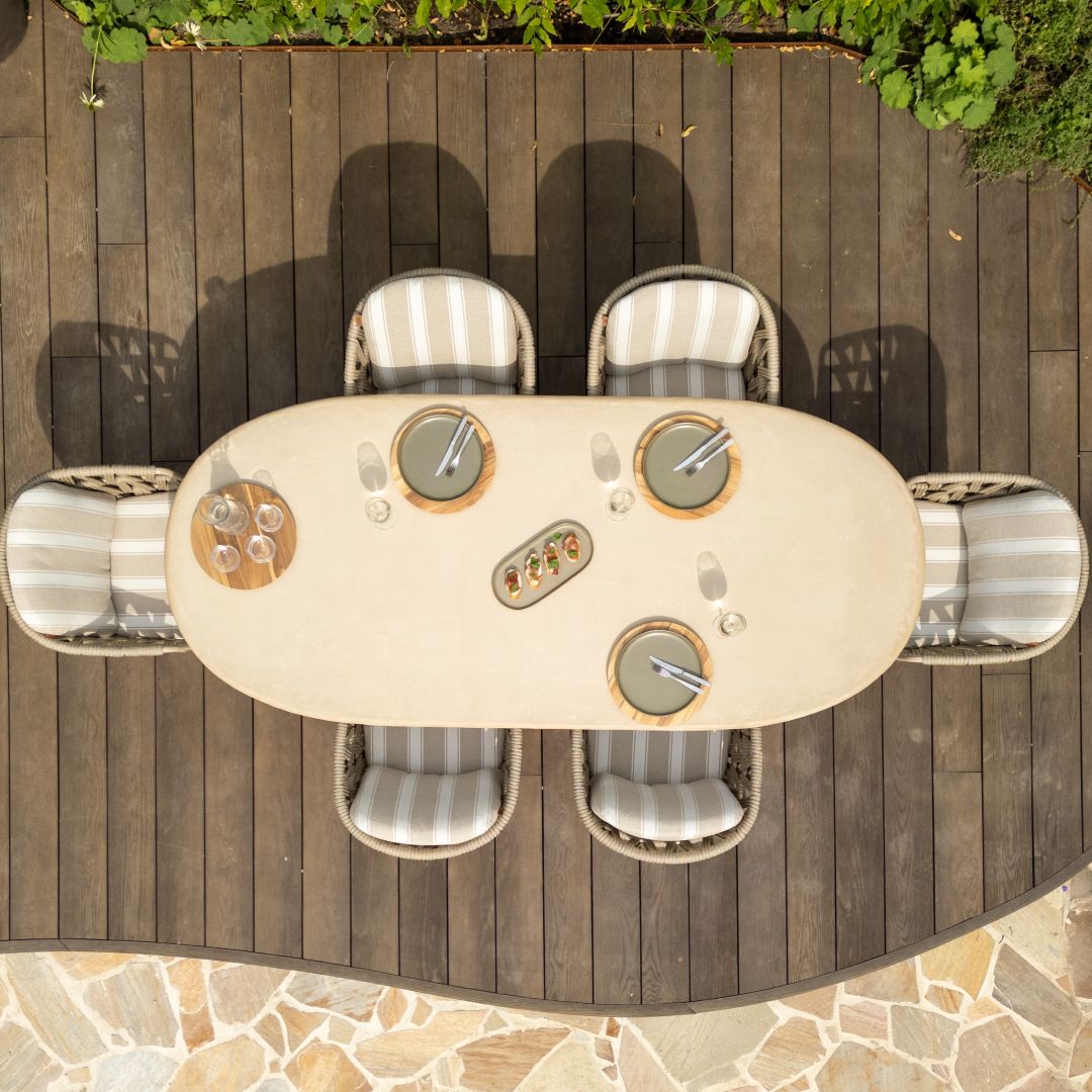 Tuinset Beverly Latte | Eettafel Hampton 240cm | 6x Eetstoel Beverly