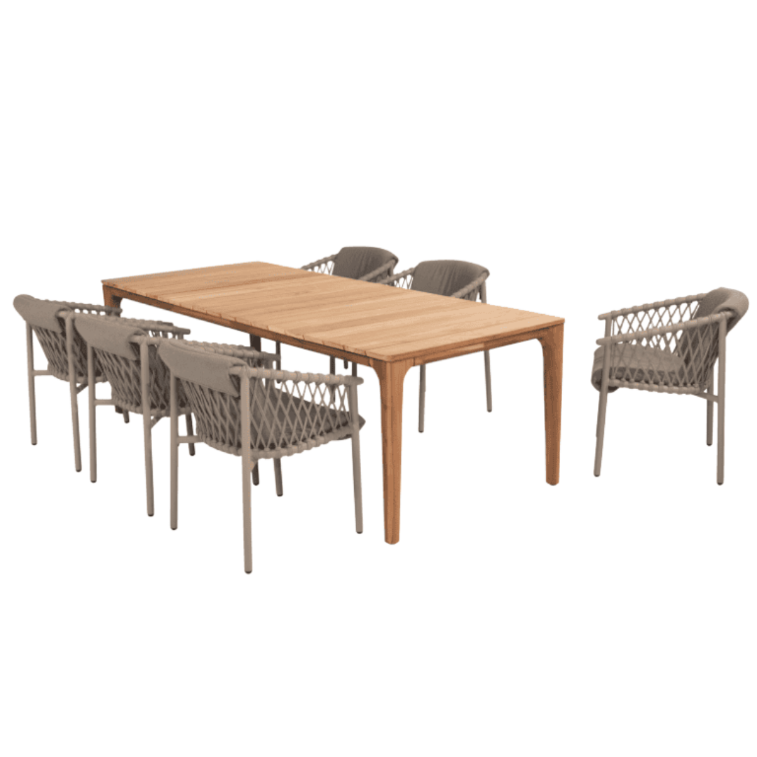 Tuinset Allora Latte | Eettafel Liam | 6x Eetstoel Allora Latte