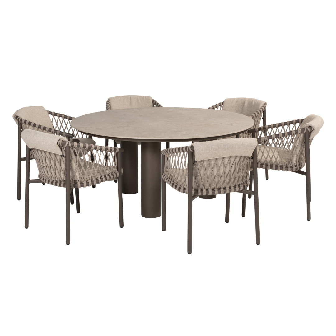 Tuinset Allora Terre | Eettafel Arizona Rond | 6x Eetstoel Allora