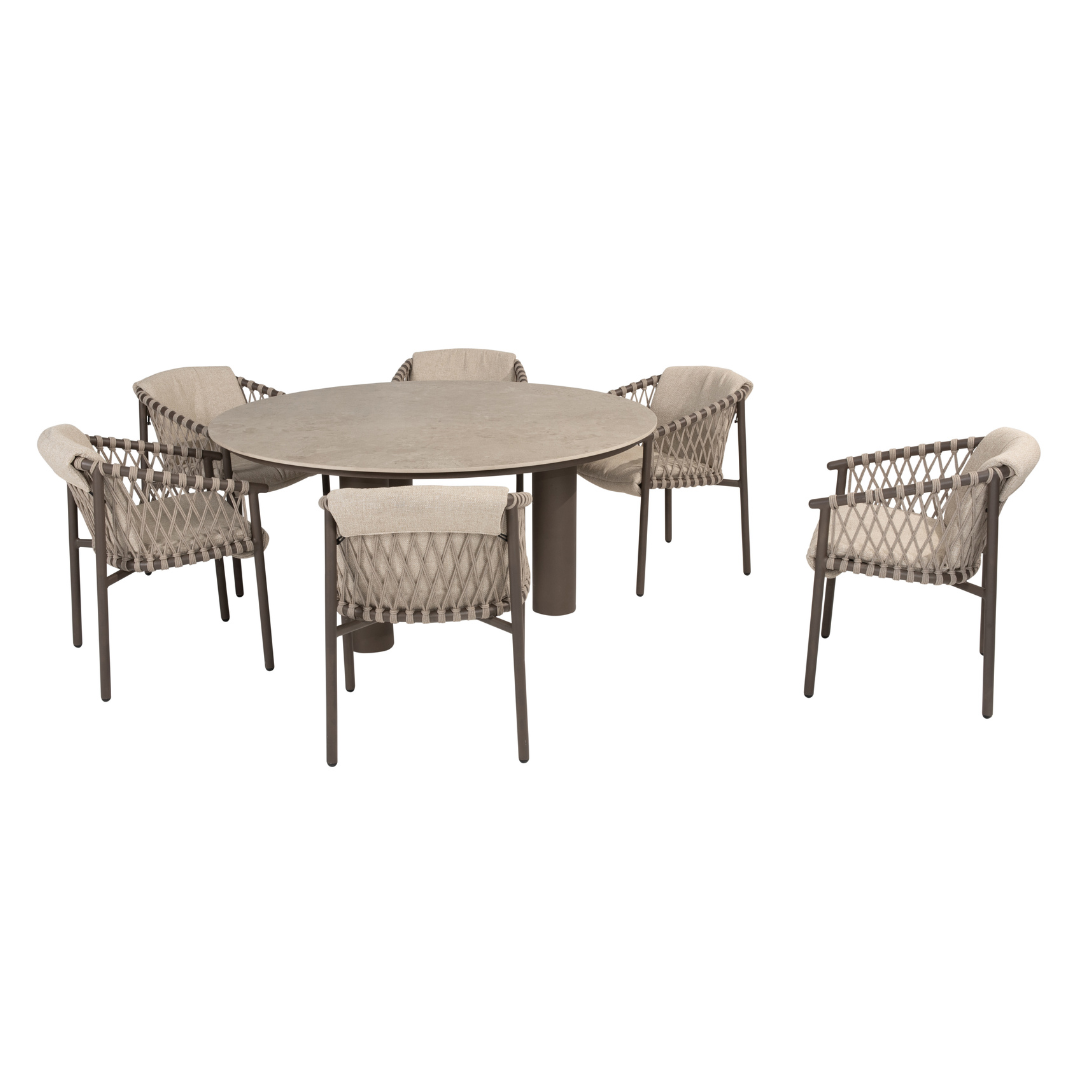 Tuinset Allora Terre | Eettafel Arizona Rond | 6x Eetstoel Allora