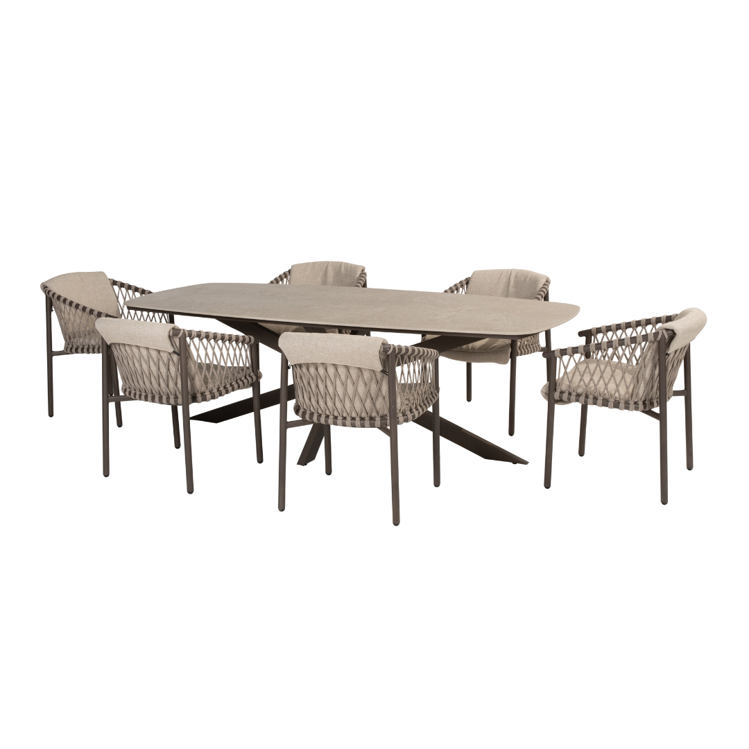 Tuinset Allora Terre | Eettafel Prado Terre | 6x Eetstoel Allora