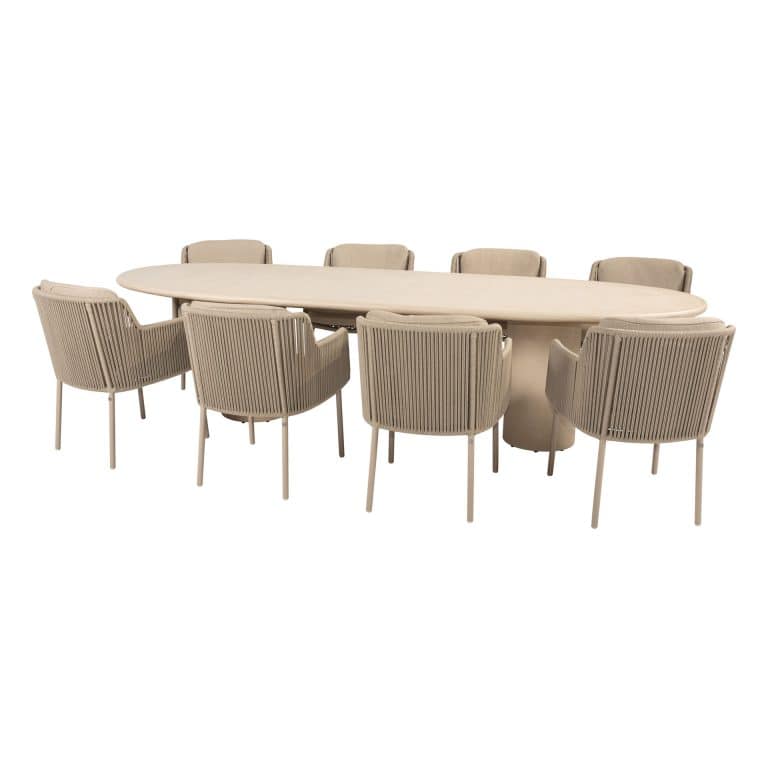 Tuinset Bernini Latte | Eettafel Hampton 300cm | 8x Eetstoel Bernini Latte