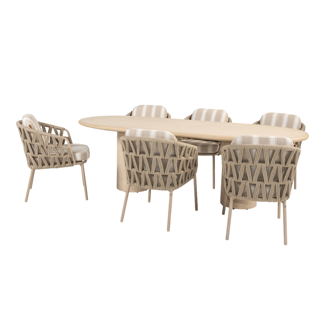 Tuinset Beverly Latte | Eettafel Hampton 240cm | 6x Eetstoel Beverly