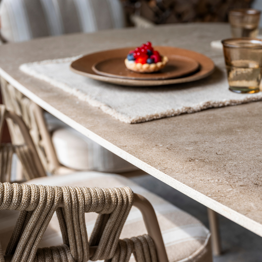 Tuinset Beverly Latte | Eettafel Prado 300cm | 6x Eetstoel Beverly