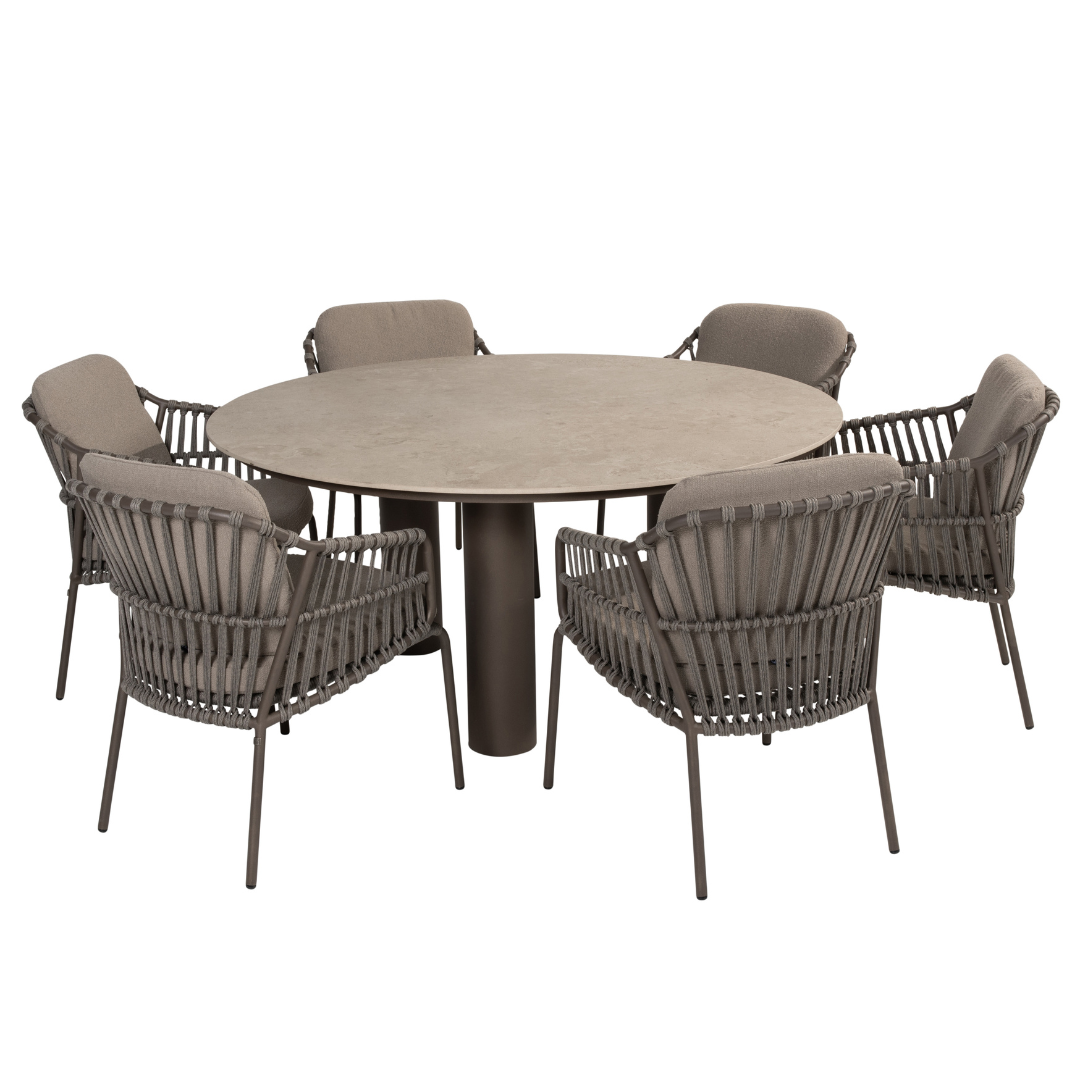 Tuinset Capalbio | Eettafel Arizona Rond | 6x Eetstoel Capalbio