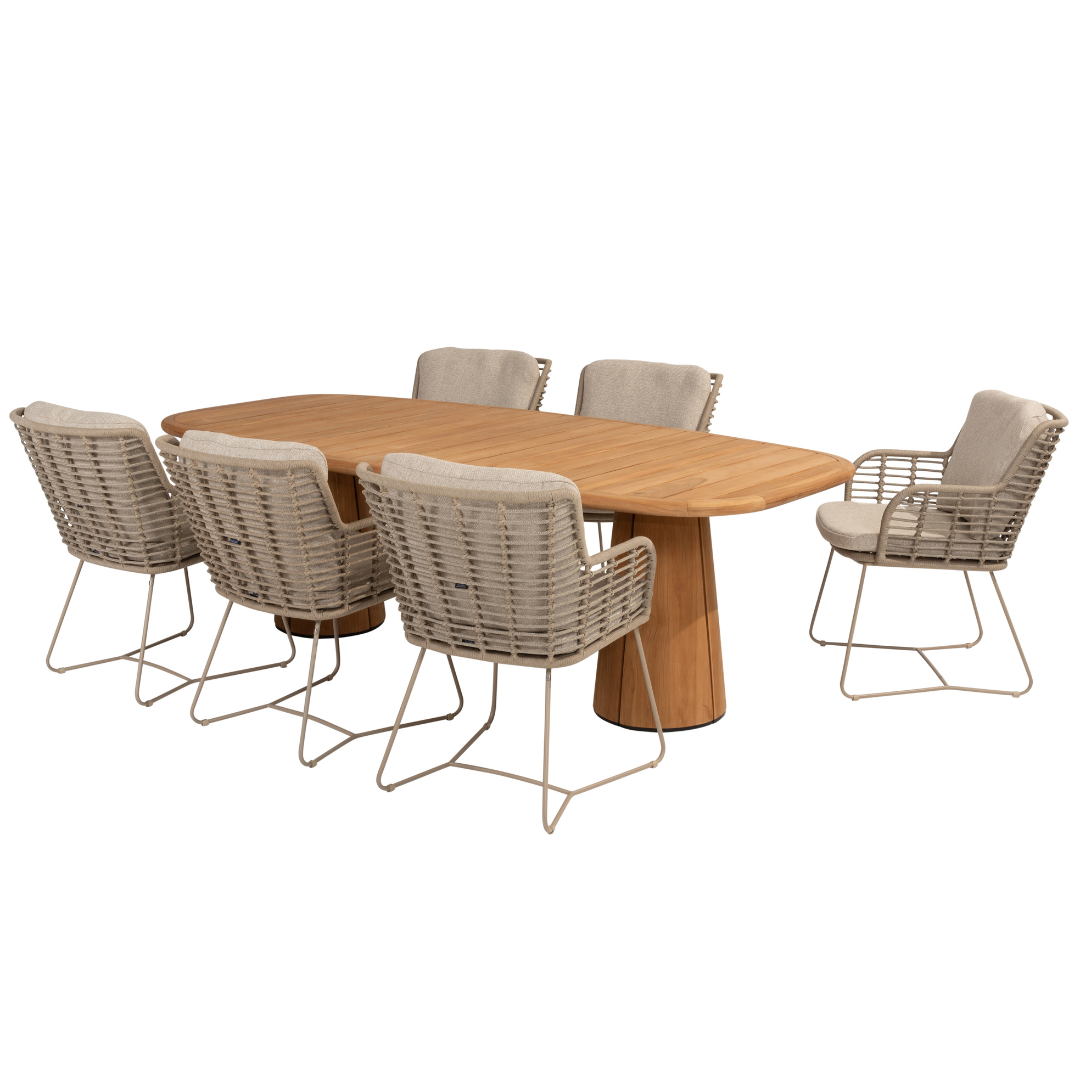 Tuinset Fabrice | Eettafel Capri 240cm | 6x Eetstoel Fabrice Latte