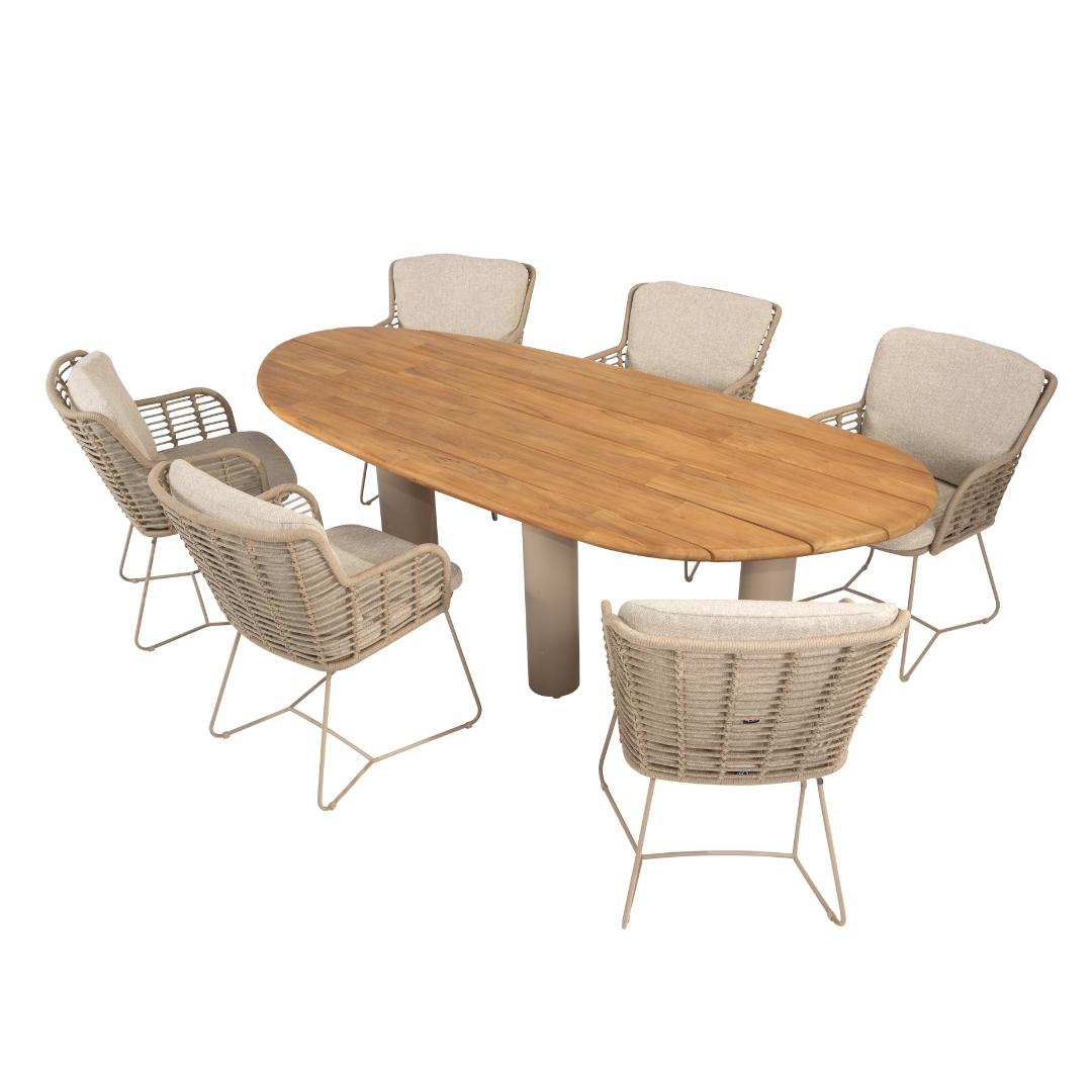Tuinset Fabrice | Eettafel Estate 240cm | 6x Eetstoel Fabrice Latte