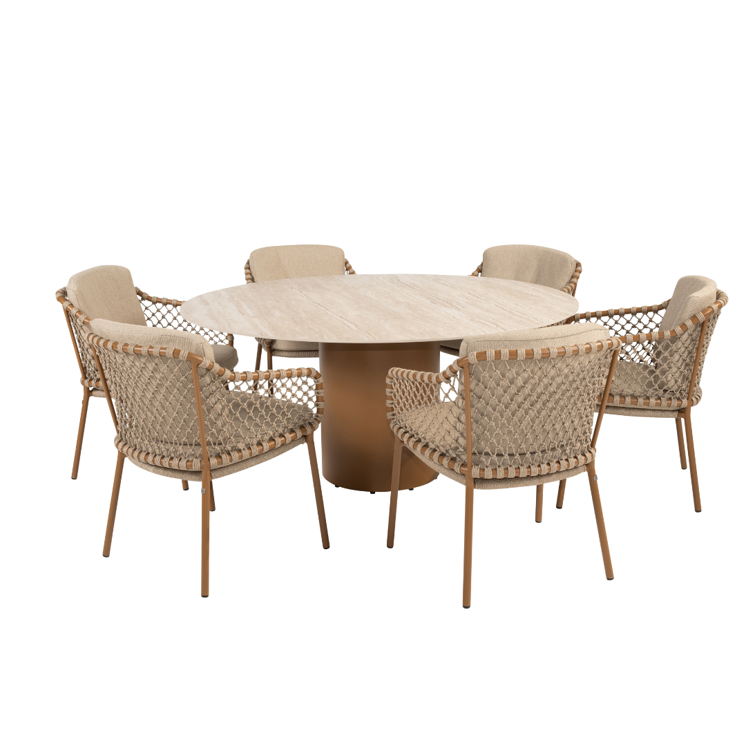 Tuinset Martinique | Eettafel Colorado Rond | 6x Eetstoel Martinique