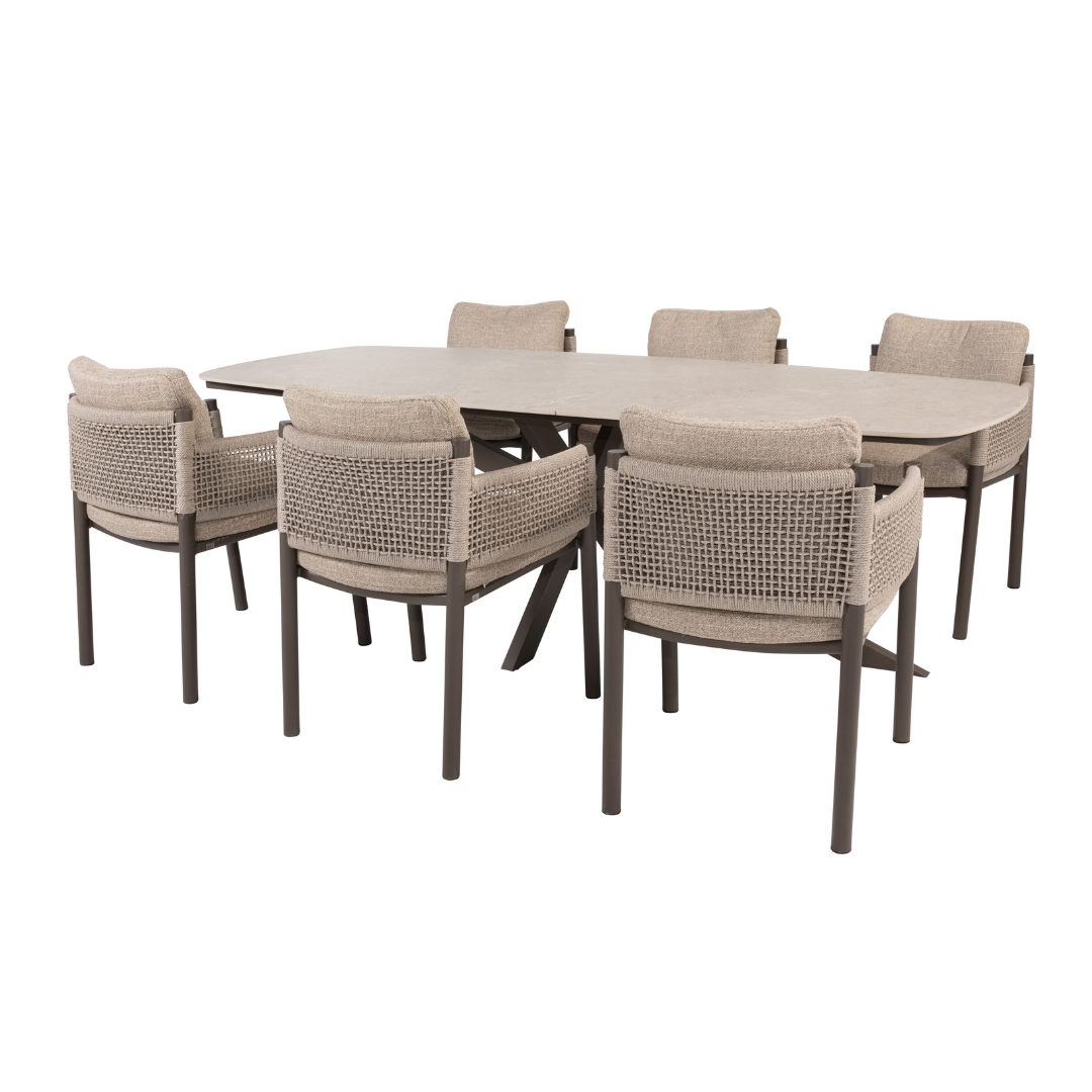 Tuinset Savanne | Eettafel Prado 240cm | 6x Eetstoel Savanne