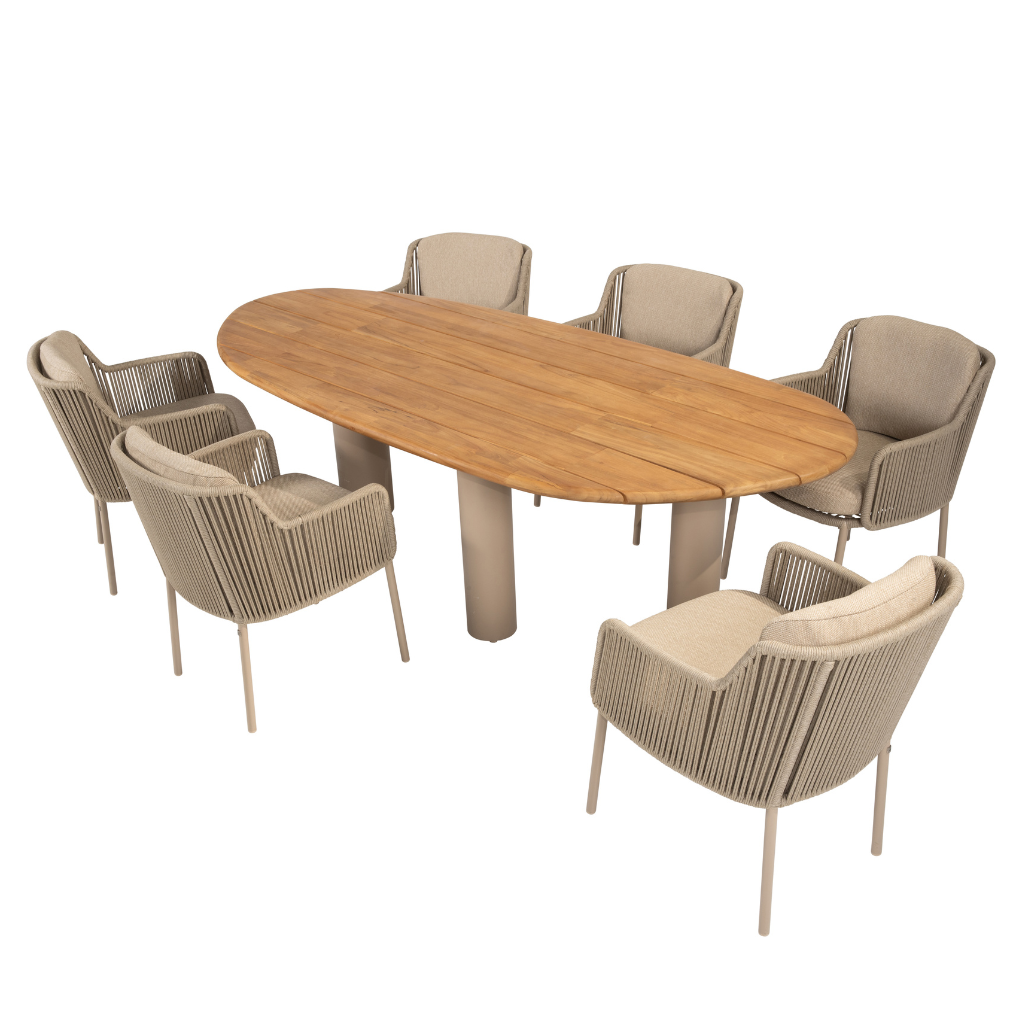 Tuinset Bernini Latte | Eettafel Estate | 6x Eetstoel Bernini Latte