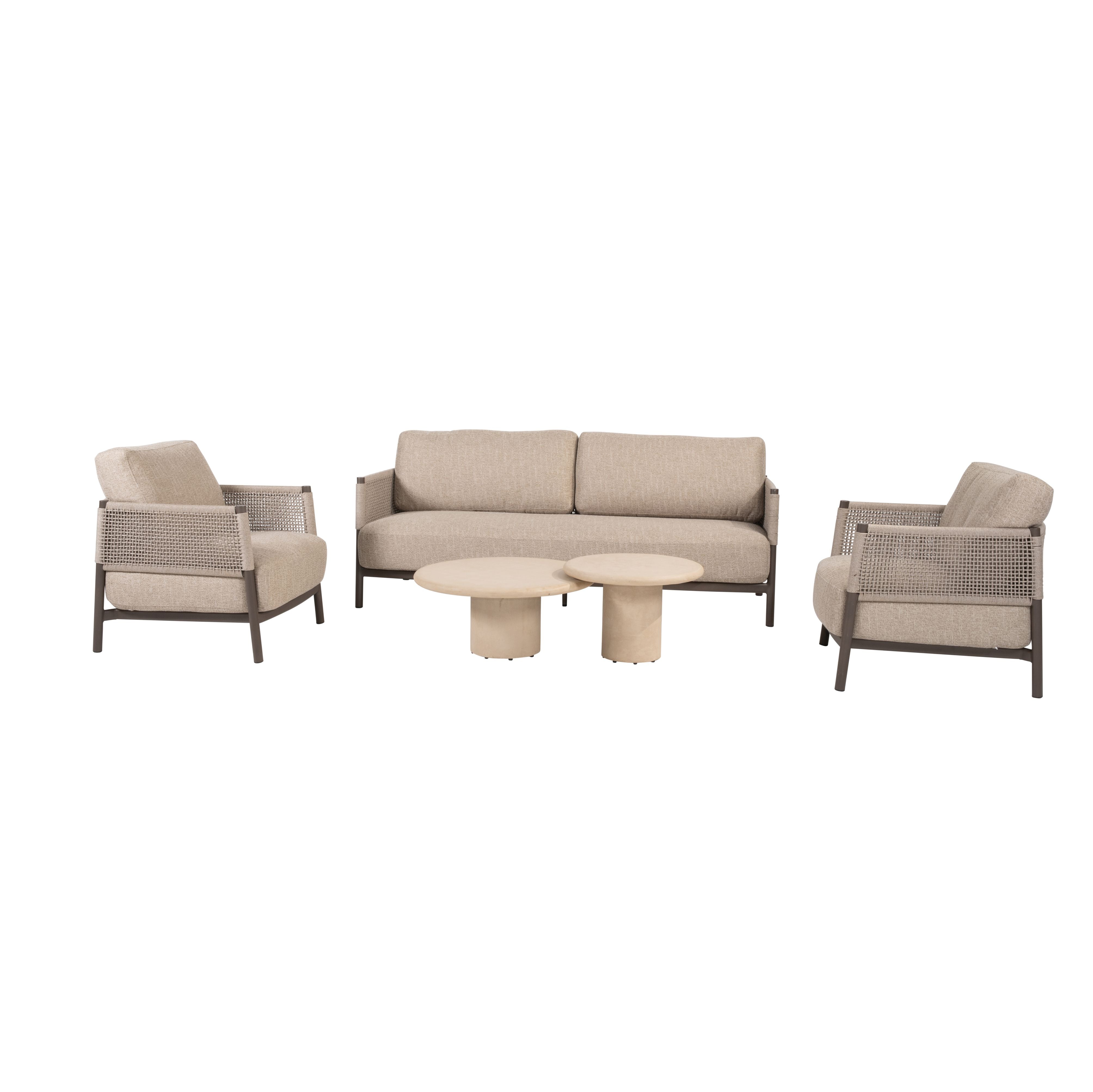 Loungeset Savanne | Tuinbank | 2x Loungestoel | Salontafels Hampton