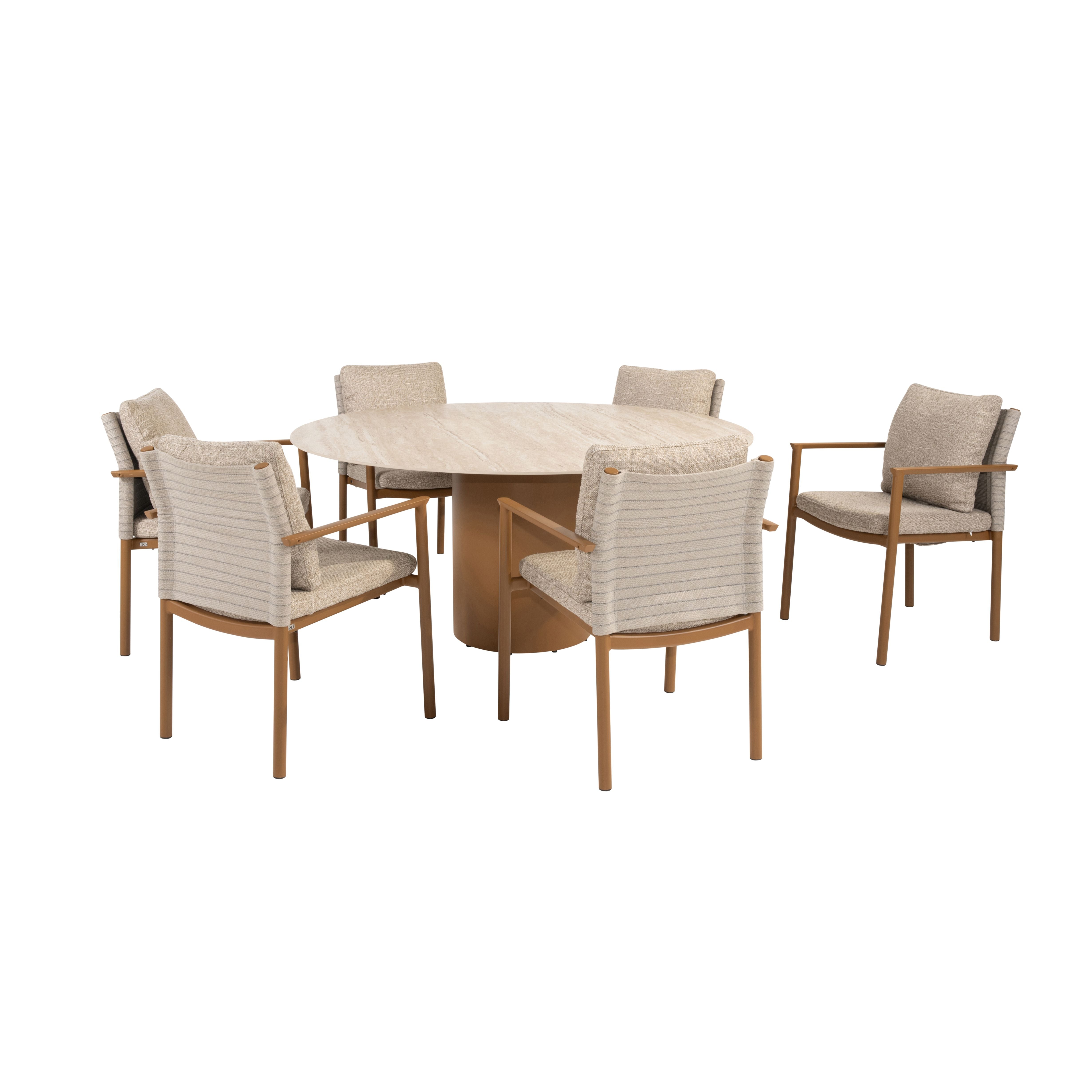 Tuinset Safina | Eettafel Colorado Rond | 6x Eetstoel Safina