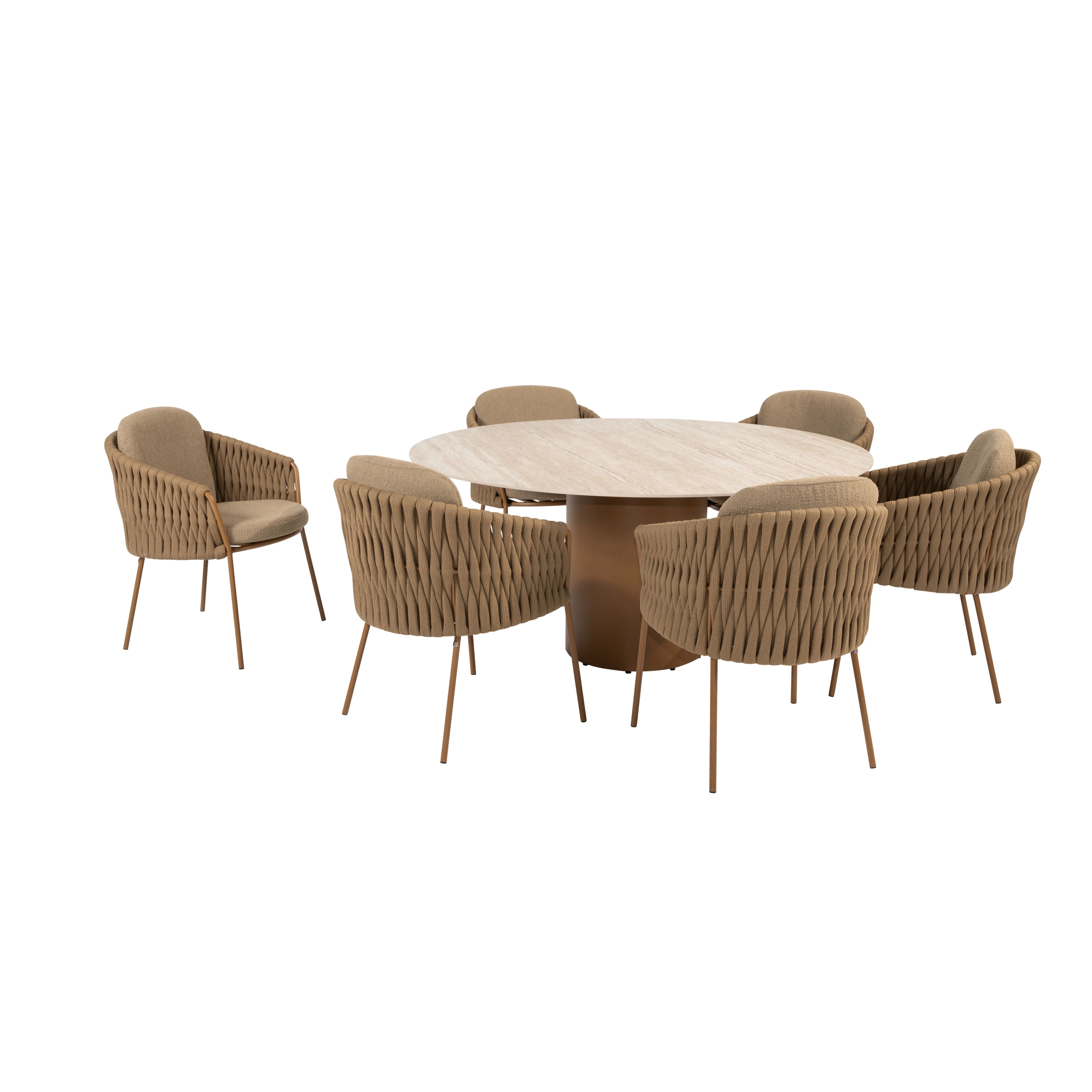 Tuinset Molina | Eettafel Colorado Rond | 6x Eetstoel Molina