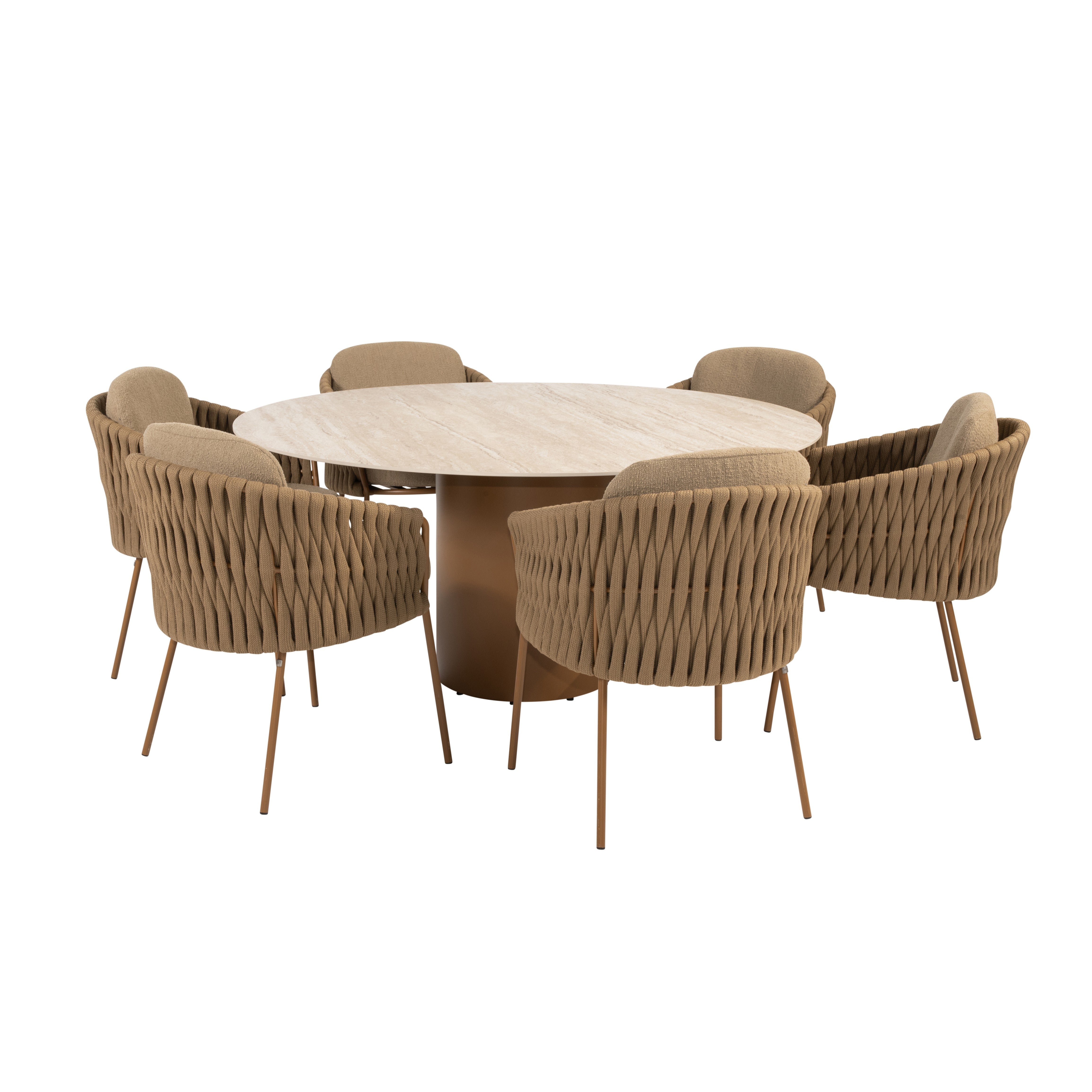 Tuinset Molina | Eettafel Colorado Rond | 6x Eetstoel Molina