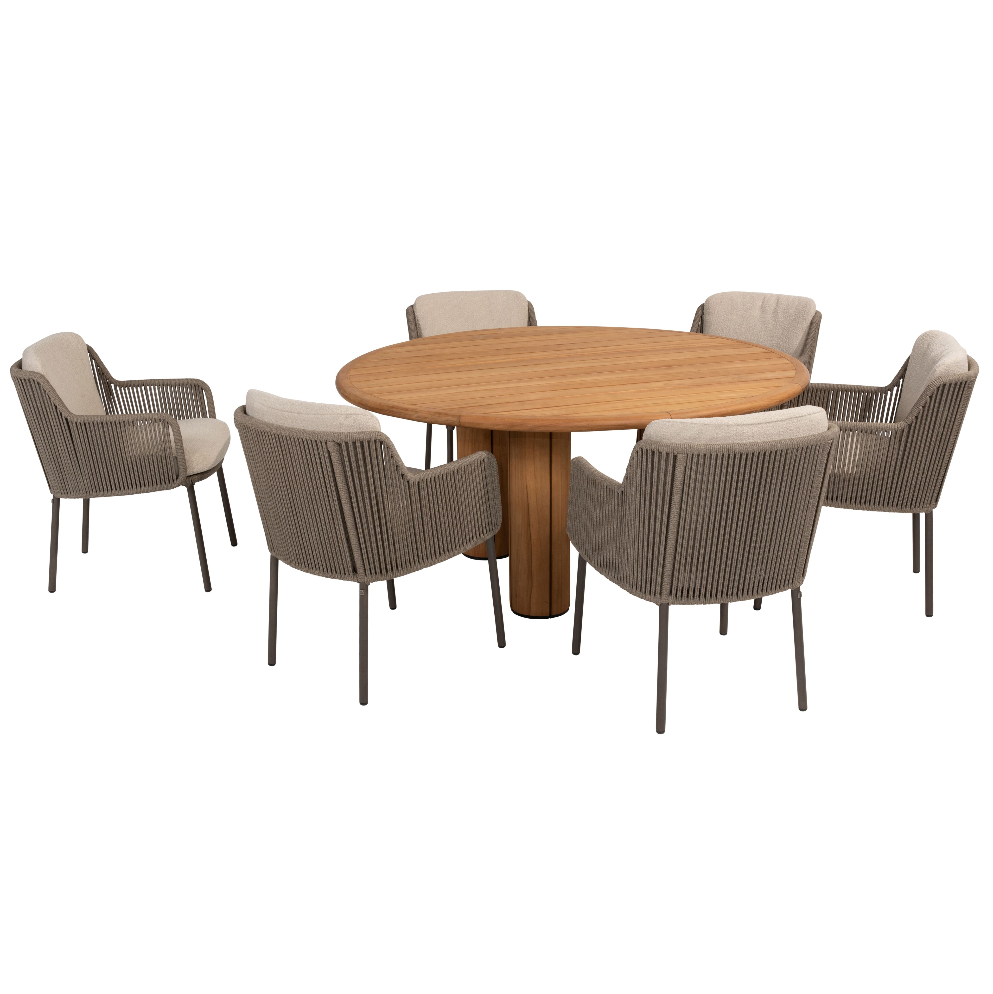 Tuinset Bernini Terre | Eettafel Corsica Rond | 6x Eetstoel Bernini Terre