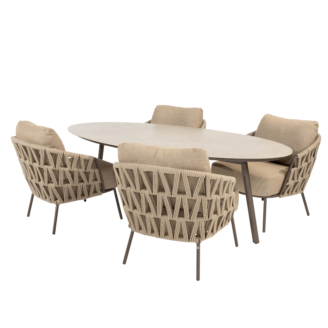 Low Dining Set Mallorca | Low Dining tafel Salute | 4x Low Dining Stoel