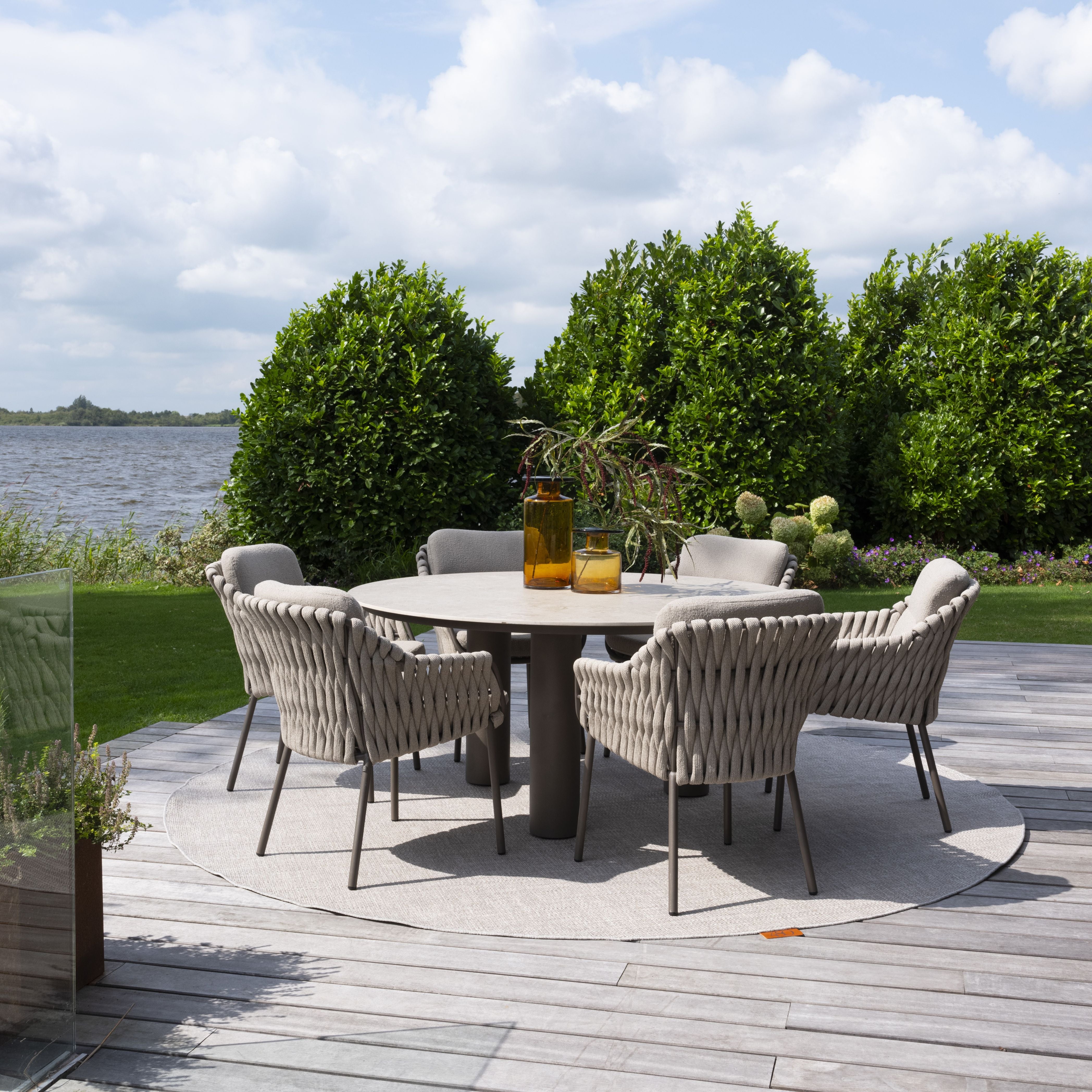 Tuinset Montera | Eettafel Arizona Rond | 6x Eetstoel Montera