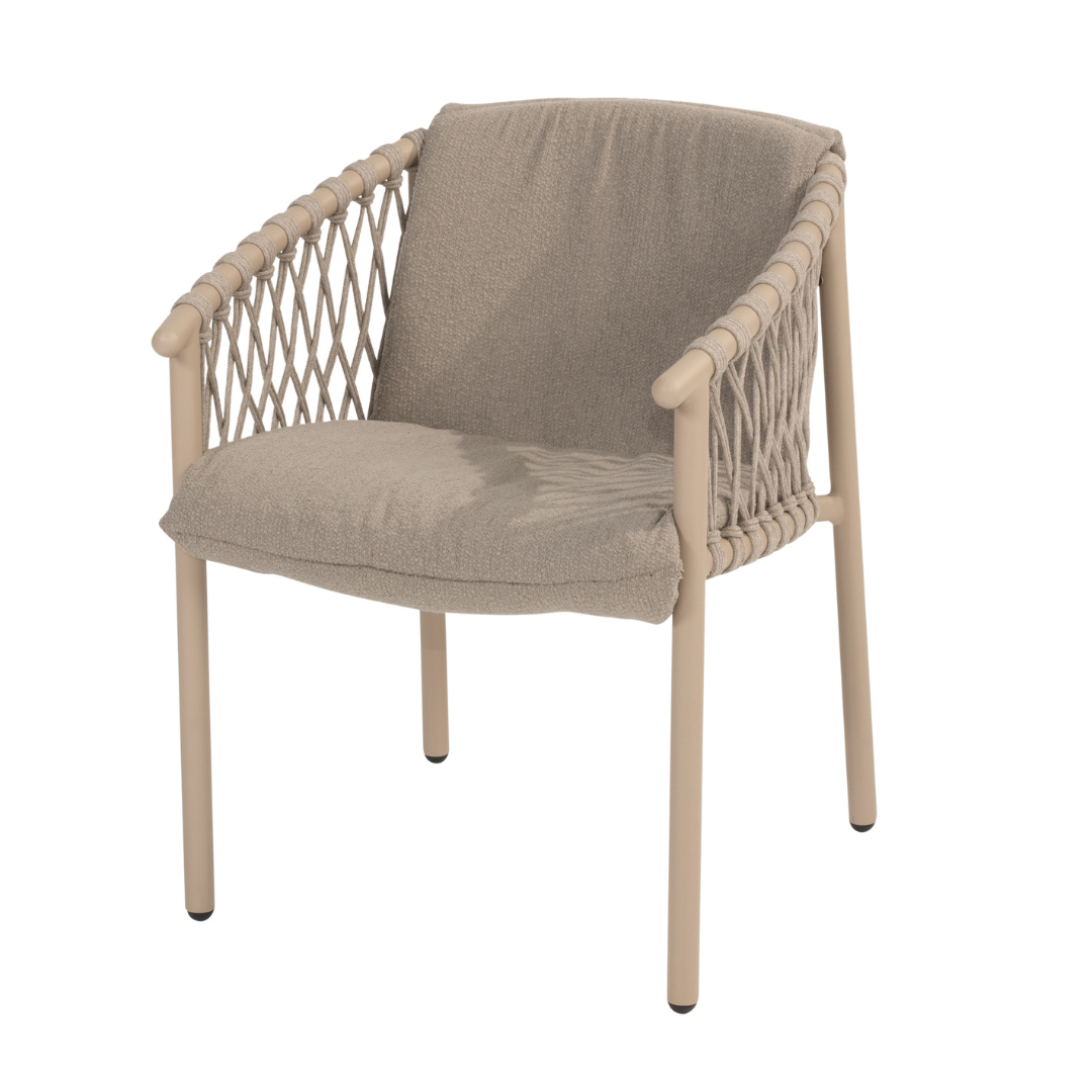Tuinset Allora Latte | Eettafel Corsica Rond | 6x Eetstoel Allora Latte
