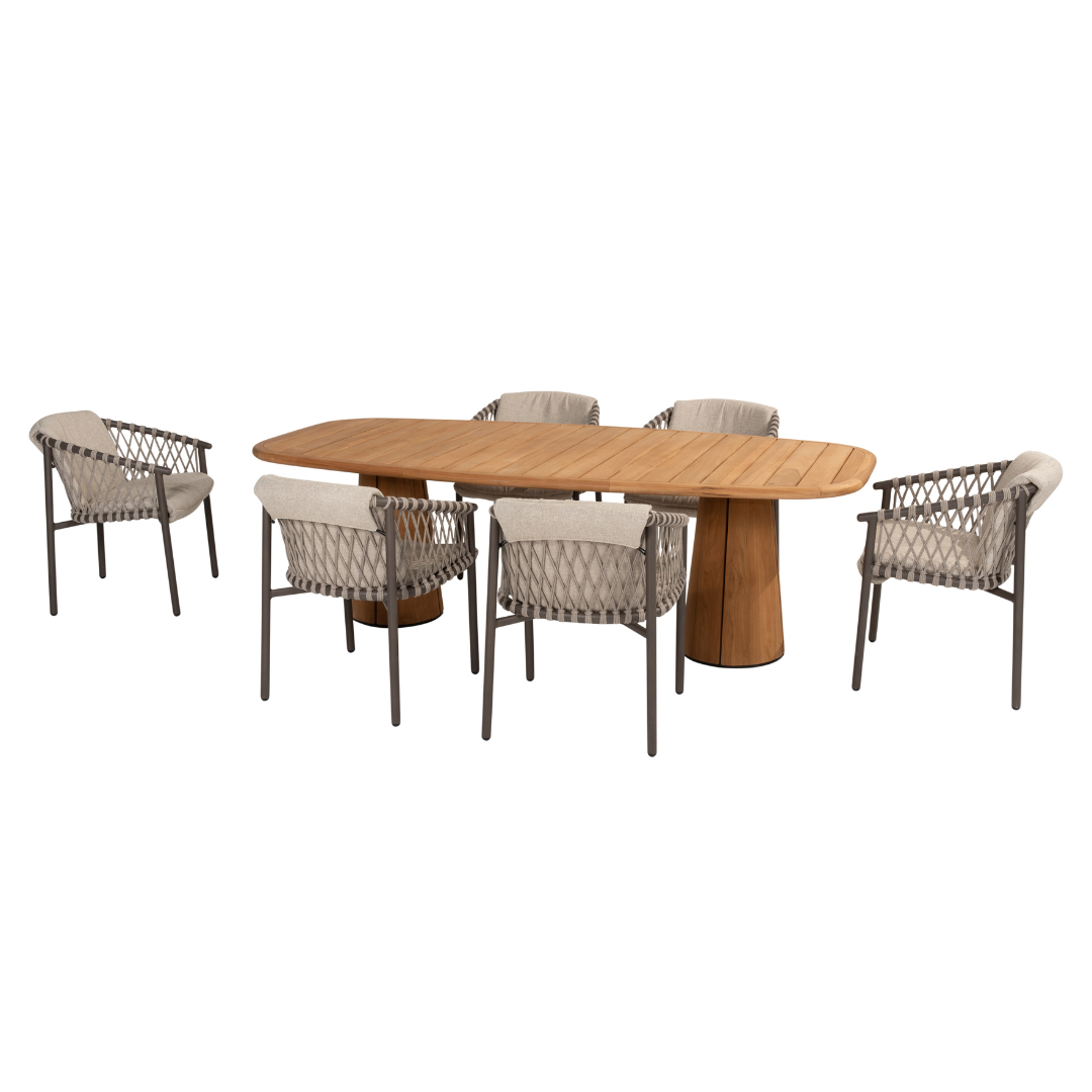 Tuinset Allora Terre | Eettafel Capri Barrel | 6x Eetstoel Allora Terre