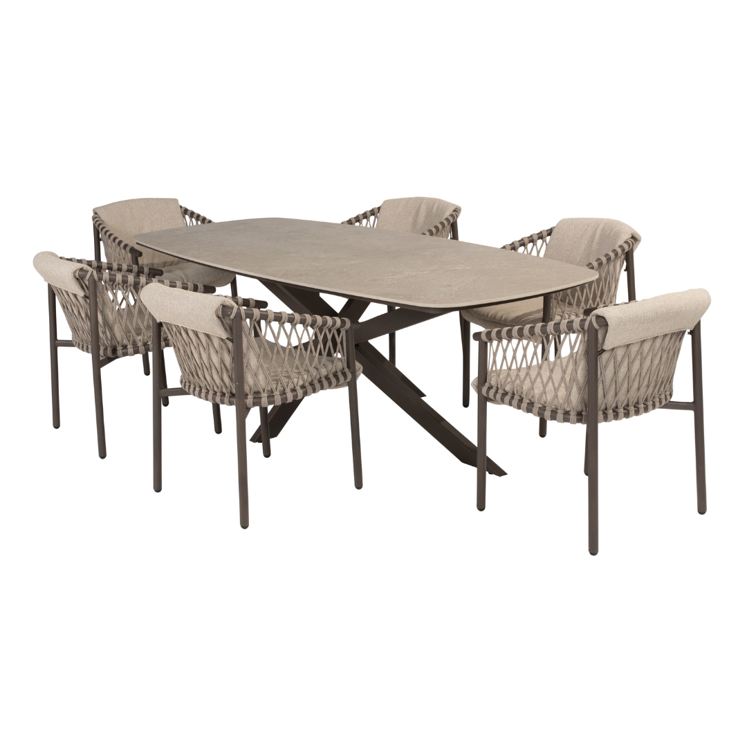 Tuinset Allora Terre | Eettafel Prado Terre | 6x Eetstoel Allora