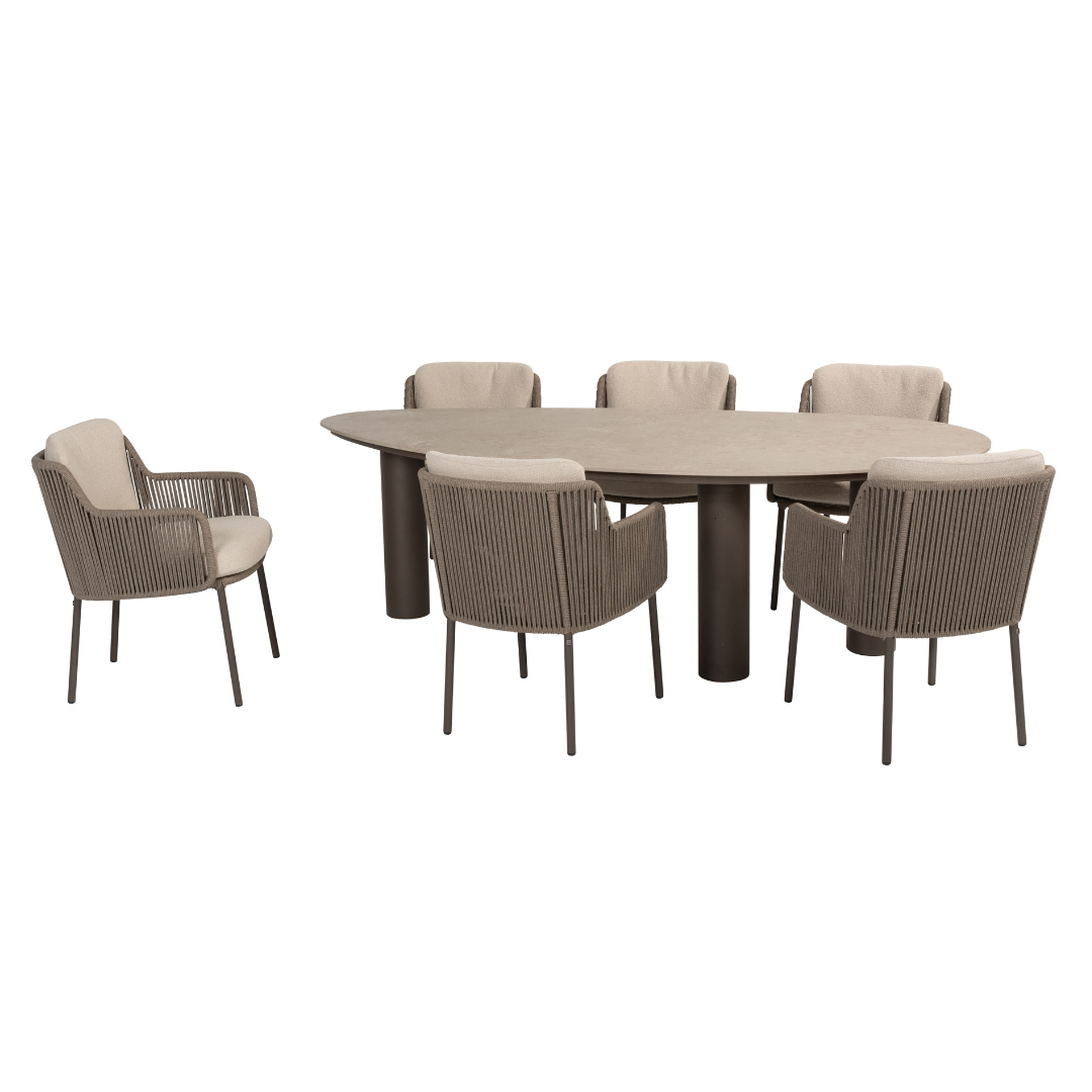 Tuinset Bernini Terre | Eettafel Arizona | 6x Eetstoel Bernini Terre