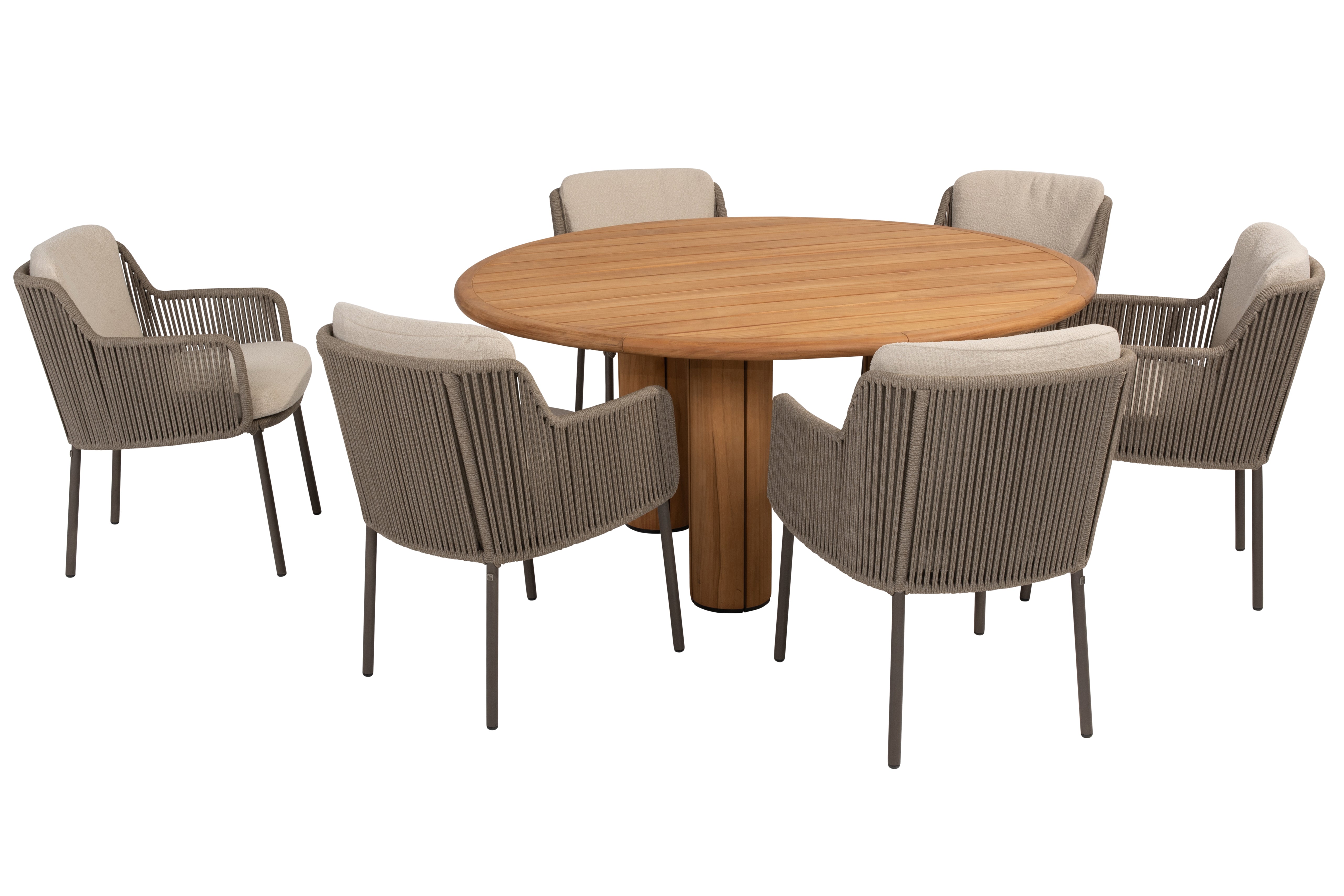 Tuinset Bernini Terre | Eettafel Corsica Rond | 6x Eetstoel Bernini Terre