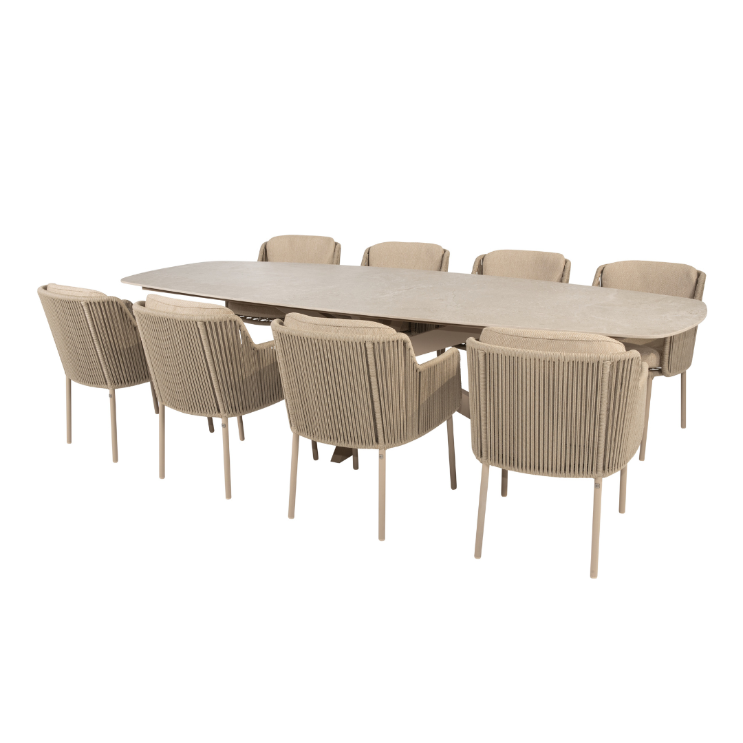 Tuinset Bernini Latte | Eettafel Prado 300cm | 8x Eetstoel Bernini Latte