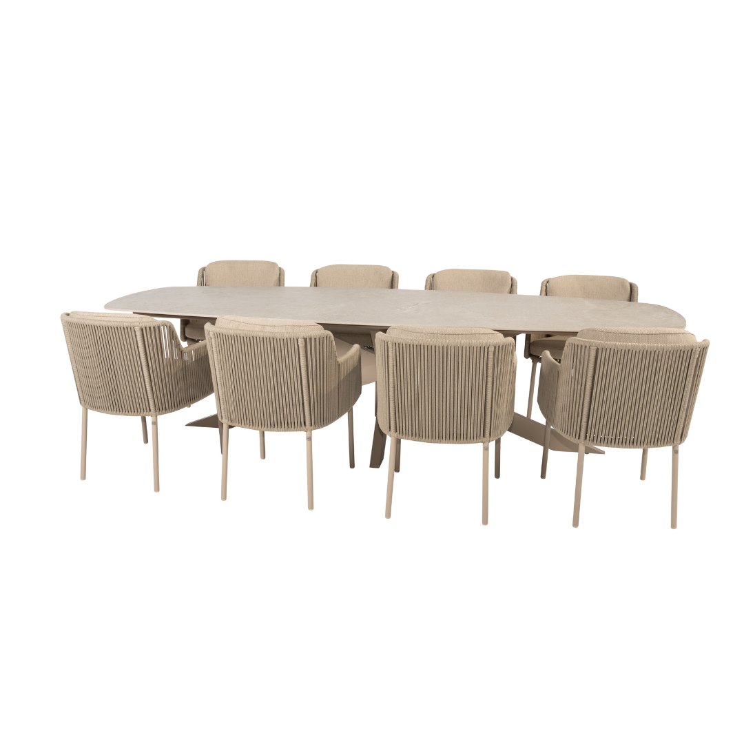 Tuinset Bernini Latte | Eettafel Prado 300cm | 8x Eetstoel Bernini Latte
