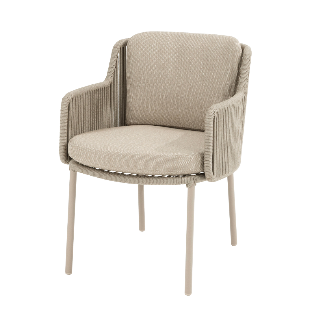 Tuinset Bernini Latte | Eettafel Prado Ø160cm | 6x Eetstoel Bernini Latte