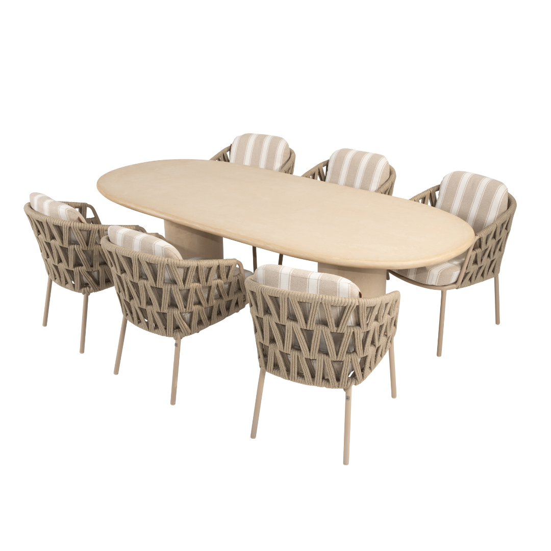 Tuinset Beverly Latte | Eettafel Hampton 240cm | 6x Eetstoel Beverly