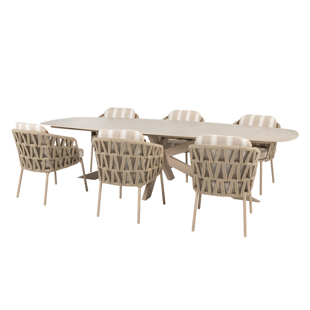 Tuinset Beverly Latte | Eettafel Prado 300cm | 6x Eetstoel Beverly