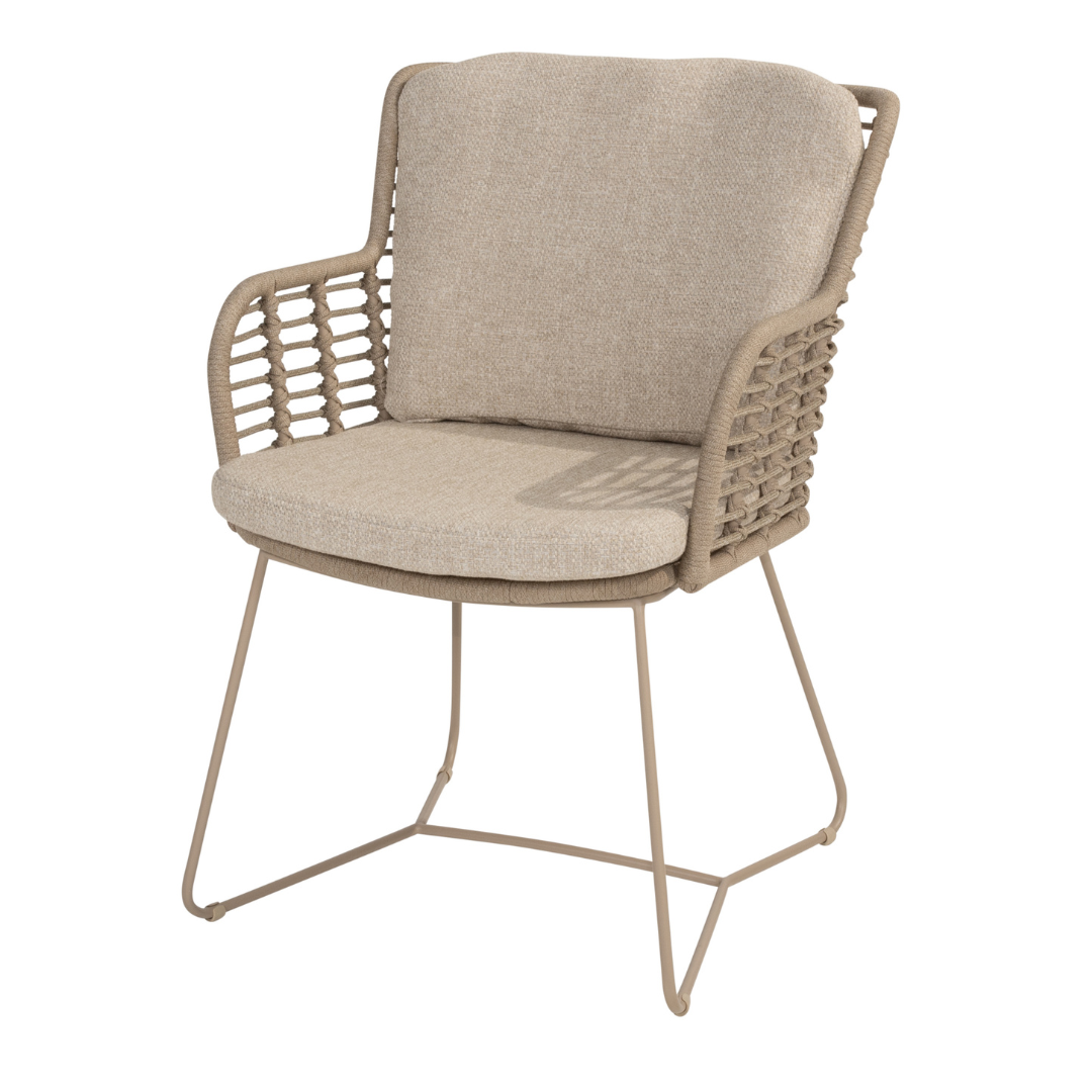 Tuinset Fabrice | Eettafel Corsica Rond | 6x Eetstoel Fabrice Latte