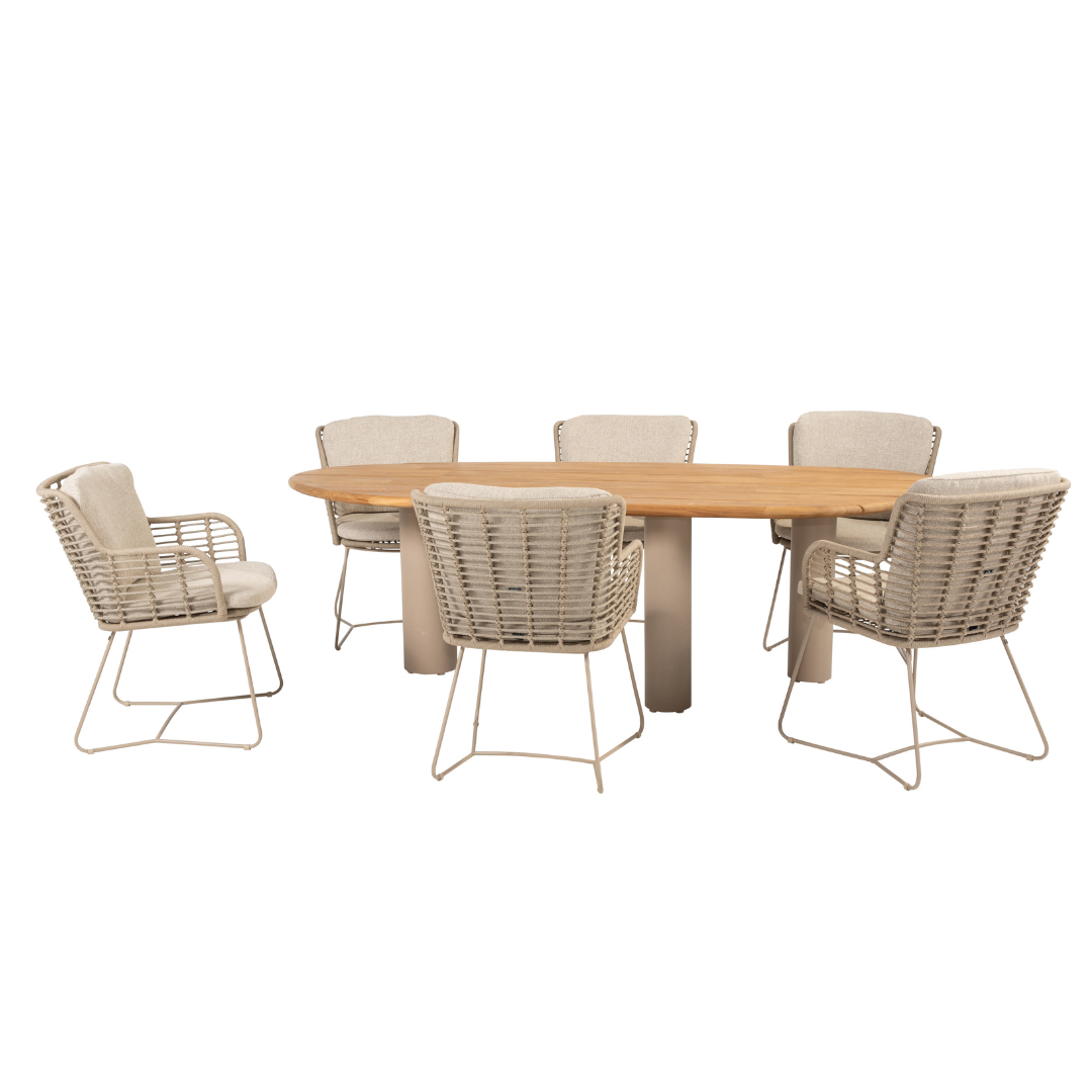 Tuinset Fabrice | Eettafel Estate 240cm | 6x Eetstoel Fabrice Latte