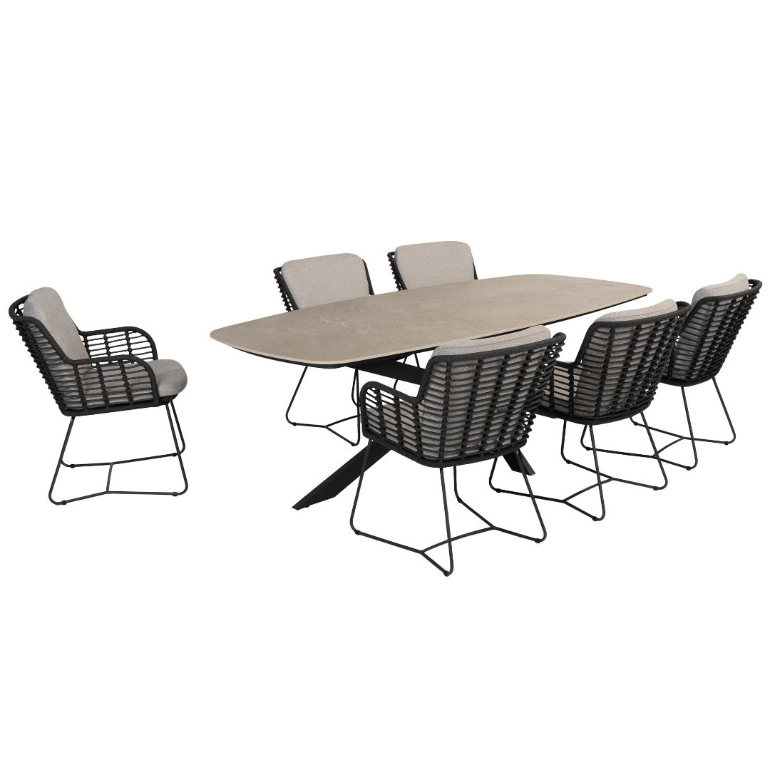 Tuinset Fabrice | Eettafel Prado 240cm | 6x Eetstoel Fabrice Antraciet