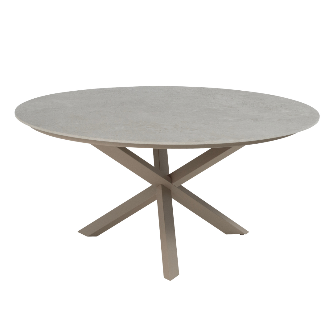 Tuinset Fabrice | Eettafel Prado Rond | 6x Eetstoel Fabrice Latte