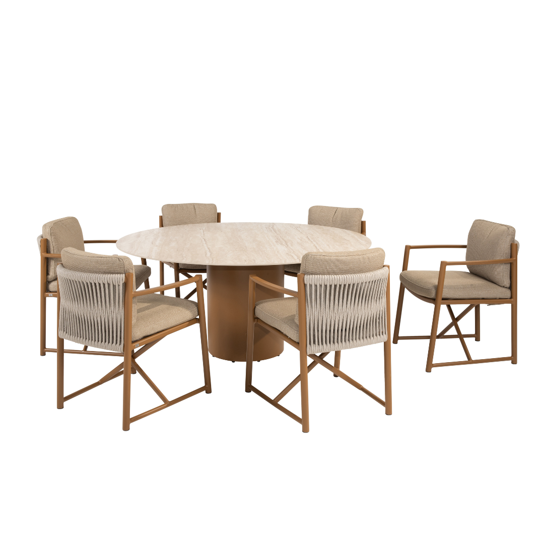 Tuinset Marina | Eettafel Colorado Rond | 6x Eetstoel Marina