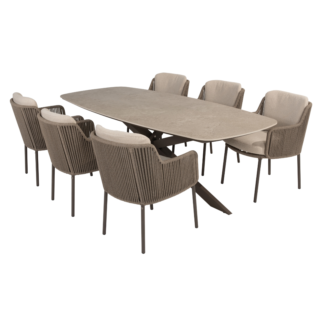 Tuinset Bernini Terre | Eettafel Prado 240cm | 6x Eetstoelen Bernini Terre