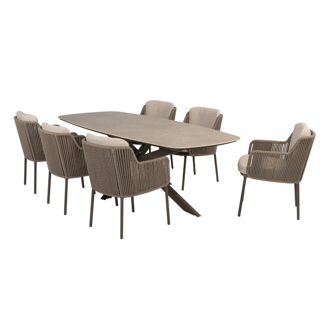 Tuinset Bernini Terre | Eettafel Prado 240cm | 6x Eetstoelen Bernini Terre