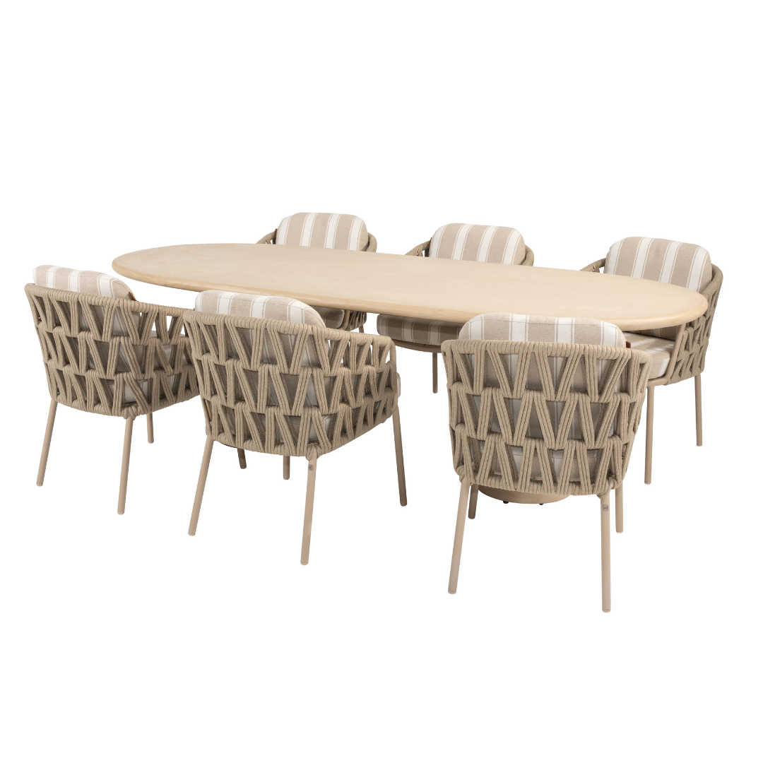 Tuinset Beverly Latte | Eettafel Hampton 240cm | 6x Eetstoel Beverly