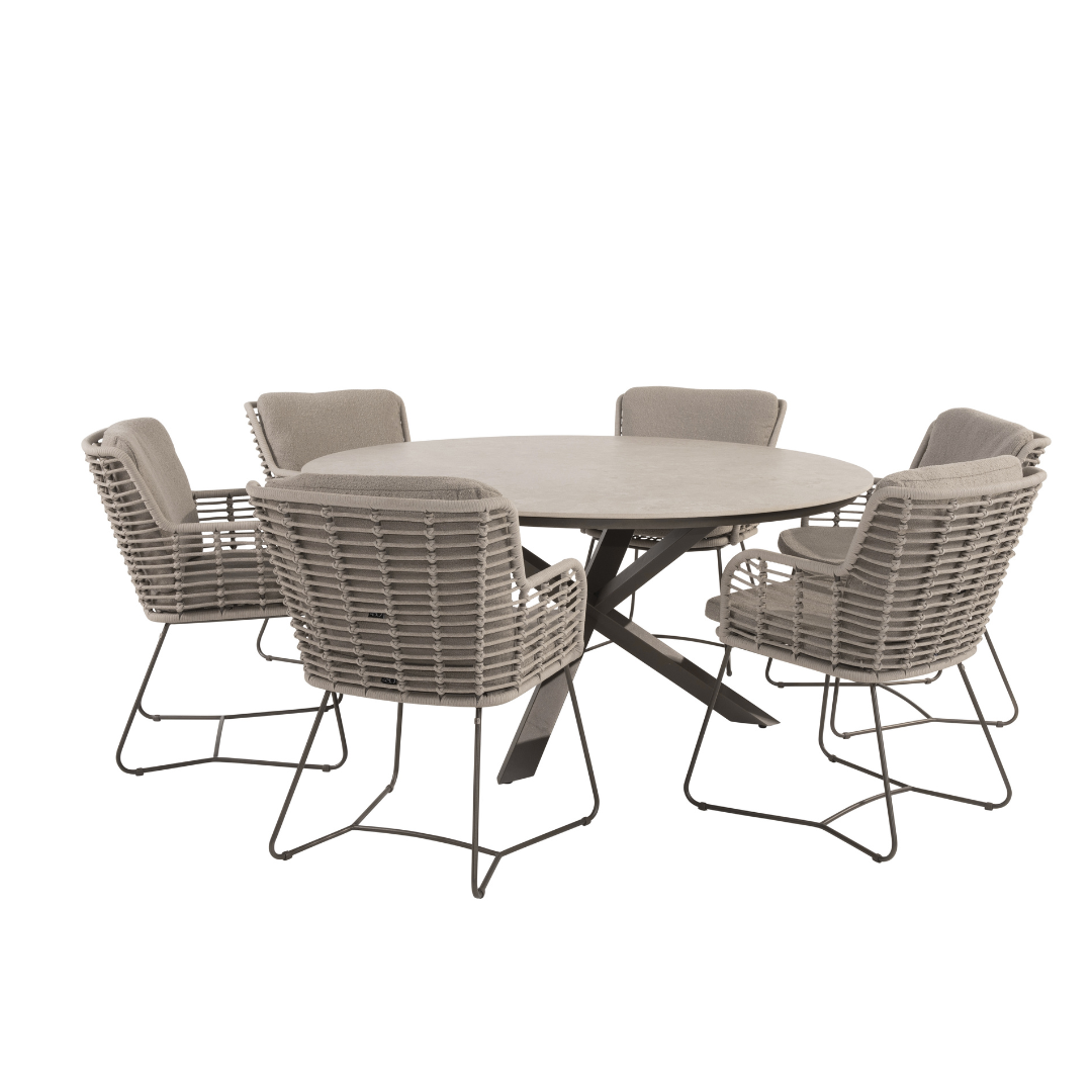 Tuinset Fabrice | Eettafel Prado Rond | 6x Eetstoel Fabrice Terre